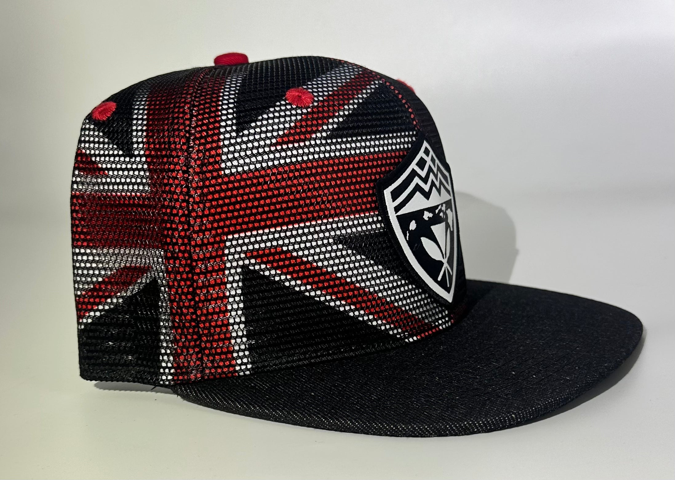 Hawaii Shield Black and White Denim Mesh SnapBack