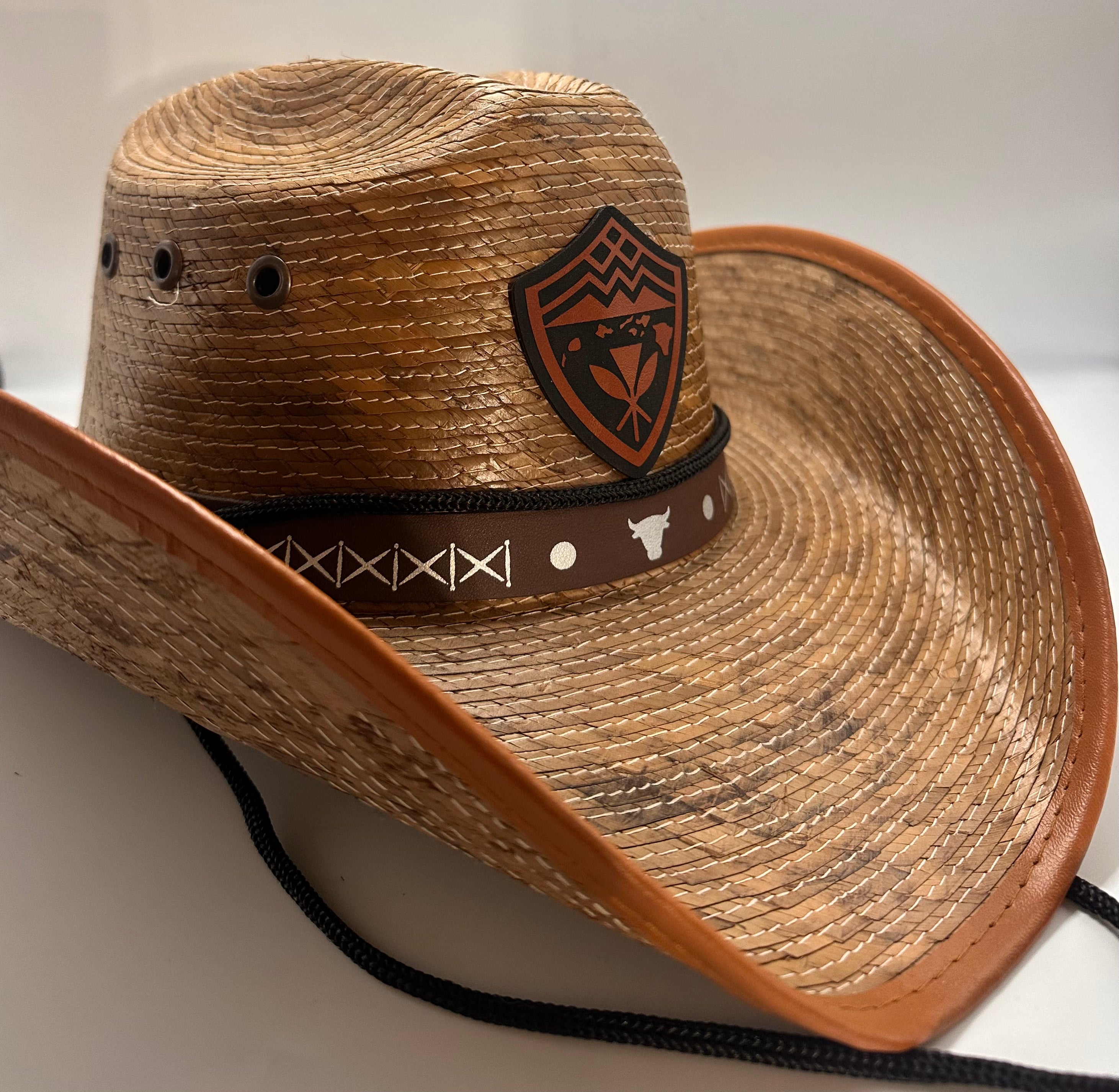 Wahine Hawaiian Hawaii  Brown Shield Tribal Straw Leather Shield Cowboy Hat