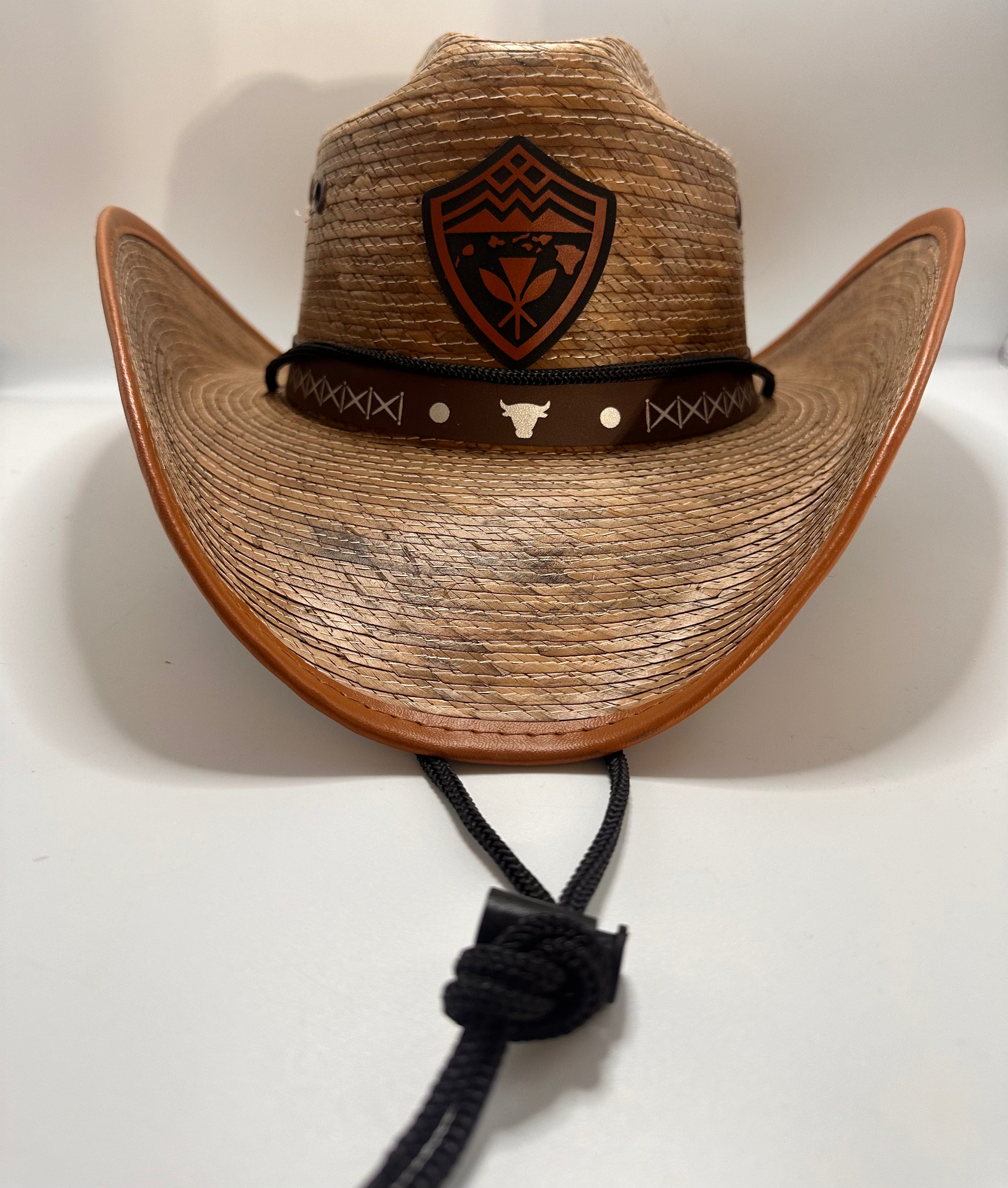 Wahine Hawaiian Hawaii  Brown Shield Tribal Straw Leather Shield Cowboy Hat