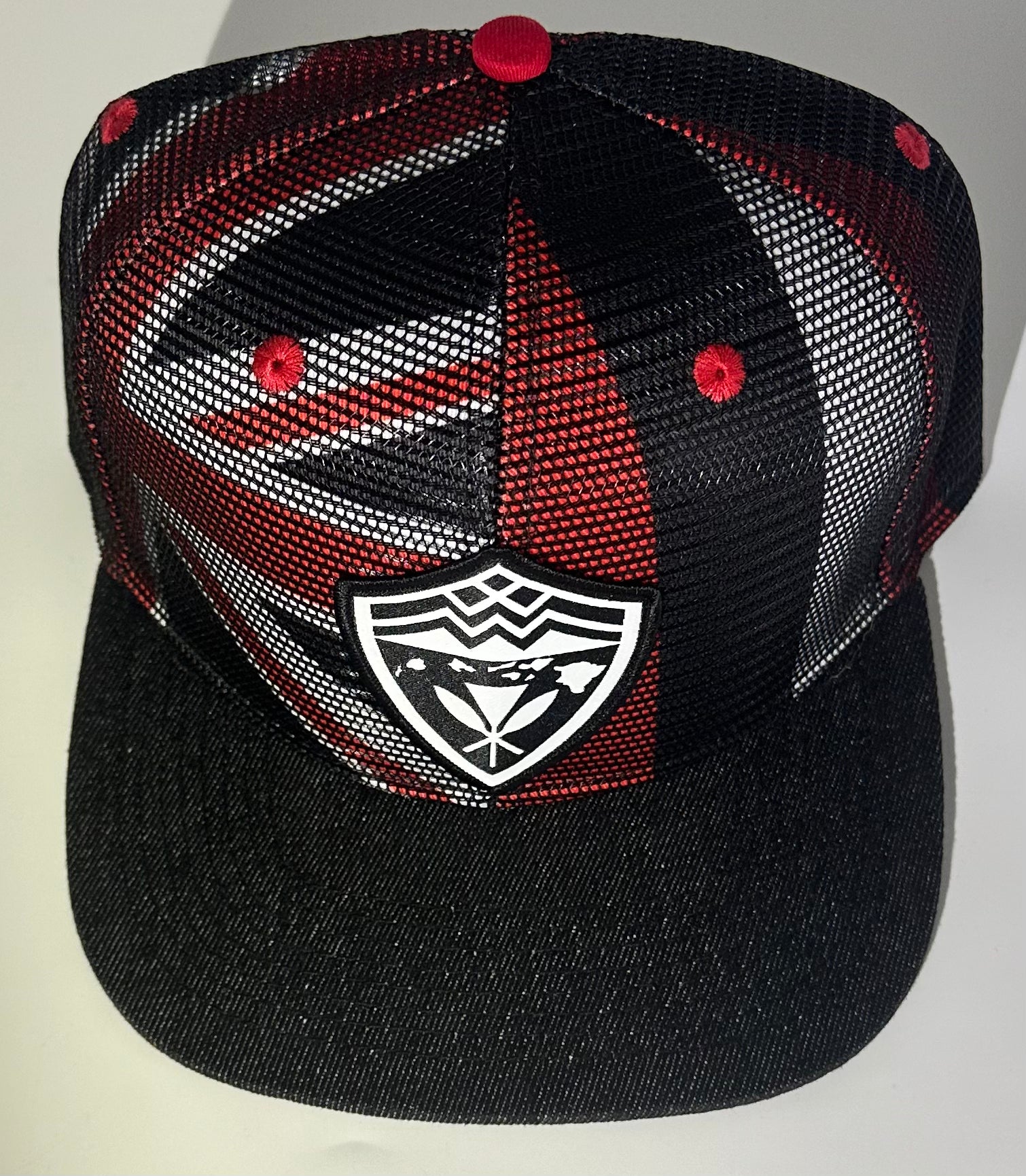 Hawaii Shield Black and White Denim Mesh SnapBack