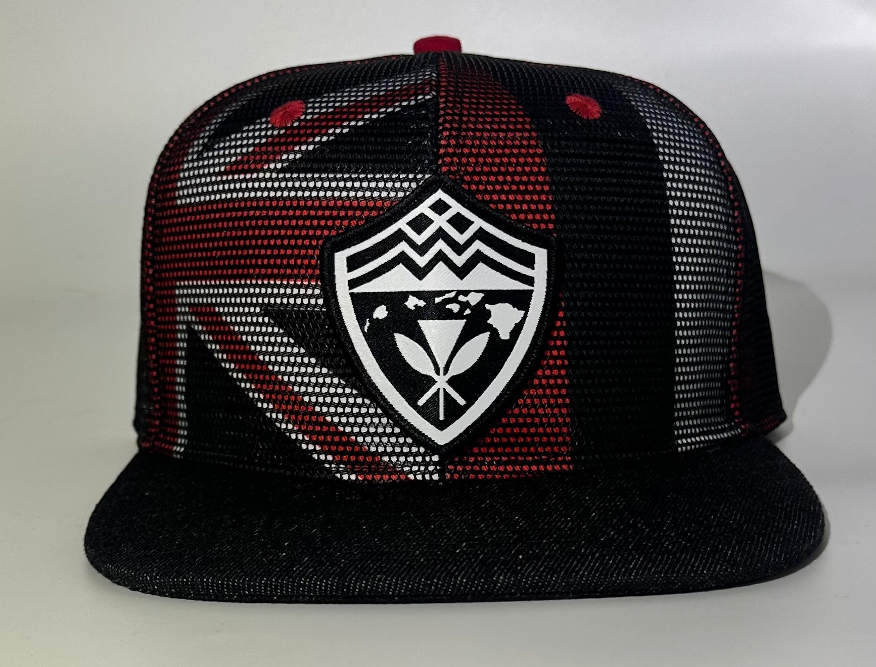 Hawaii Shield Black and White Denim Mesh SnapBack