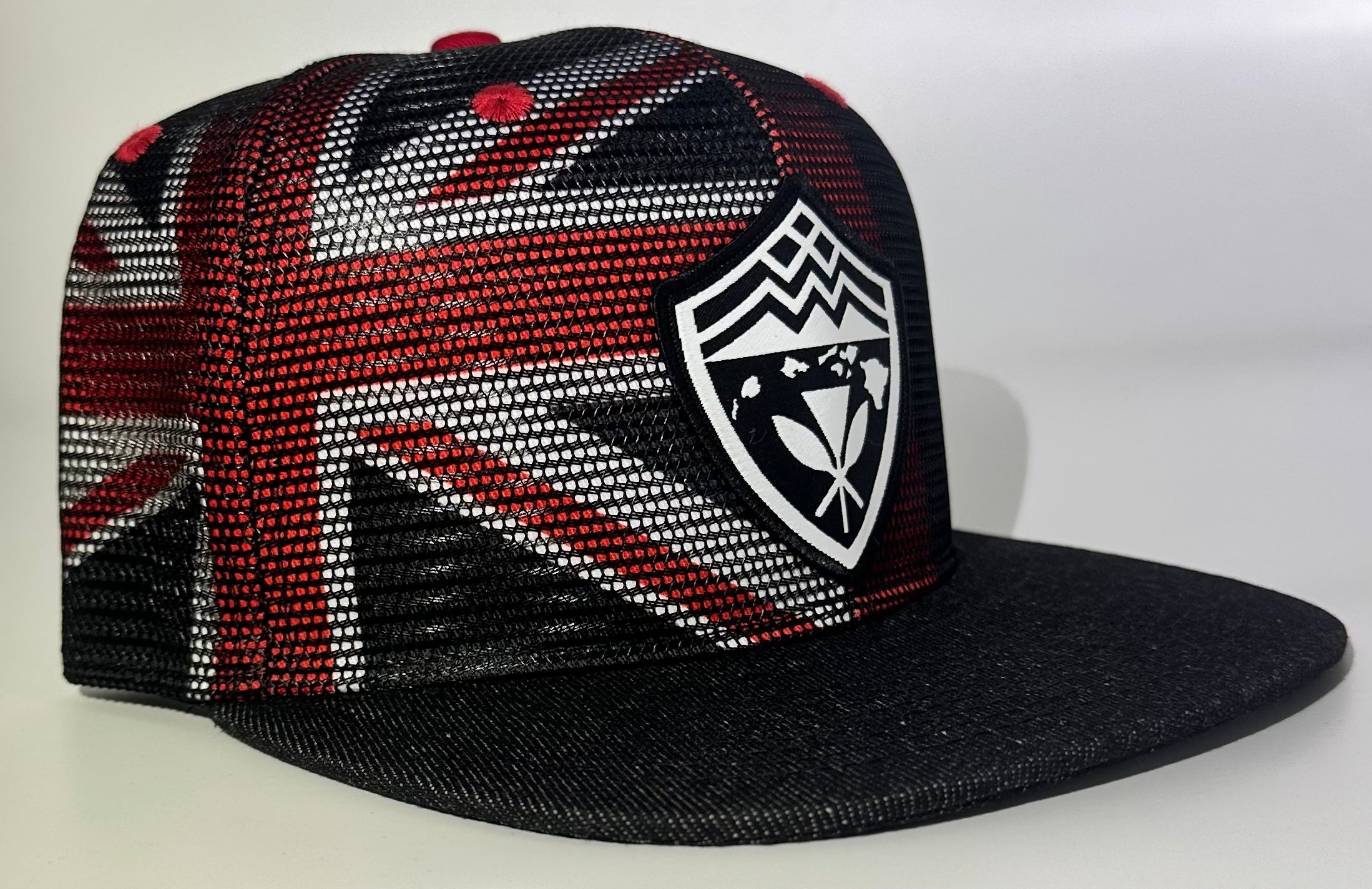 Hawaii Shield Black and White Denim Mesh SnapBack