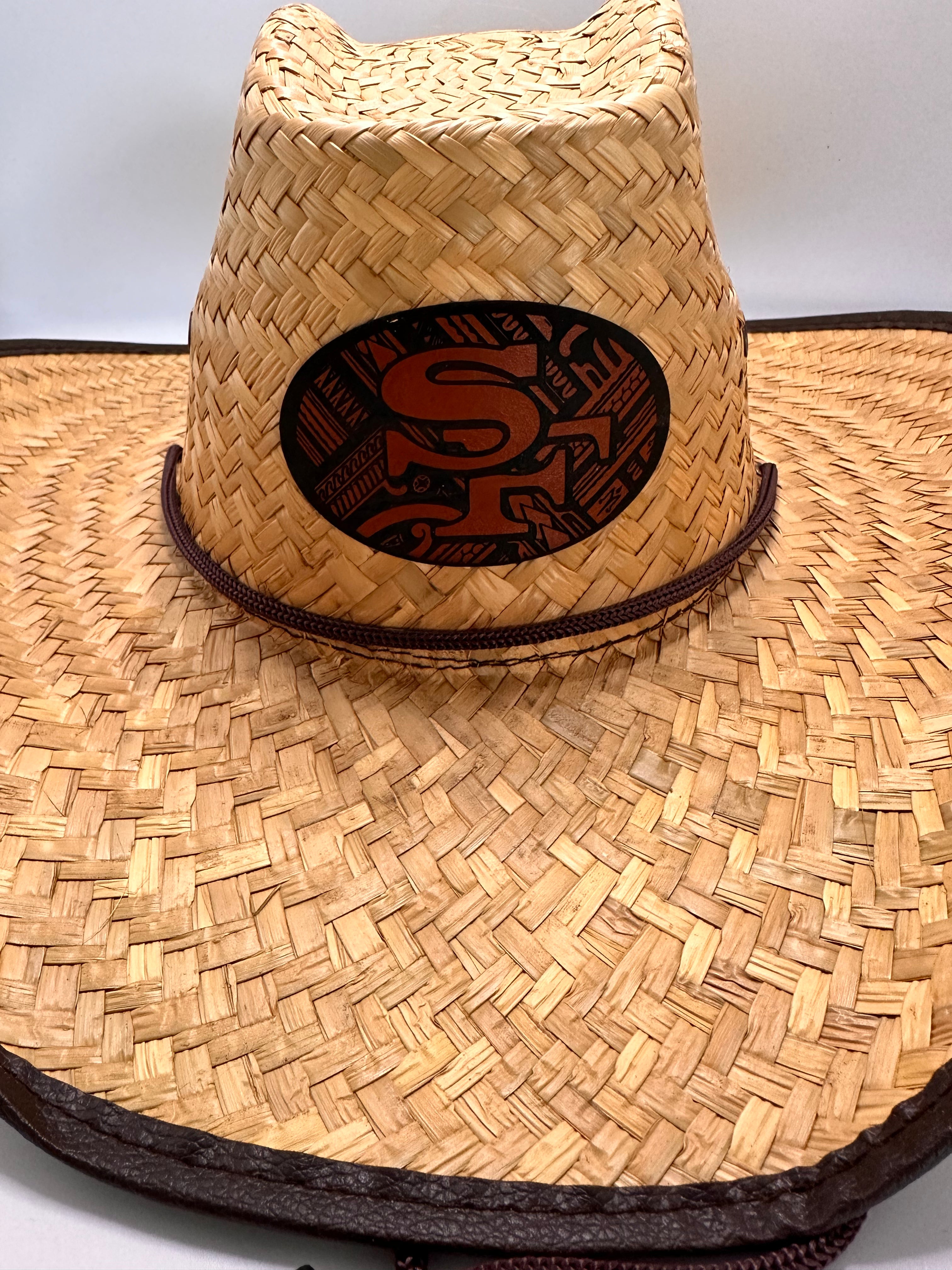 Hawaiian Hawaii SF Tribal Straw Leather Shield Cowboy Hat