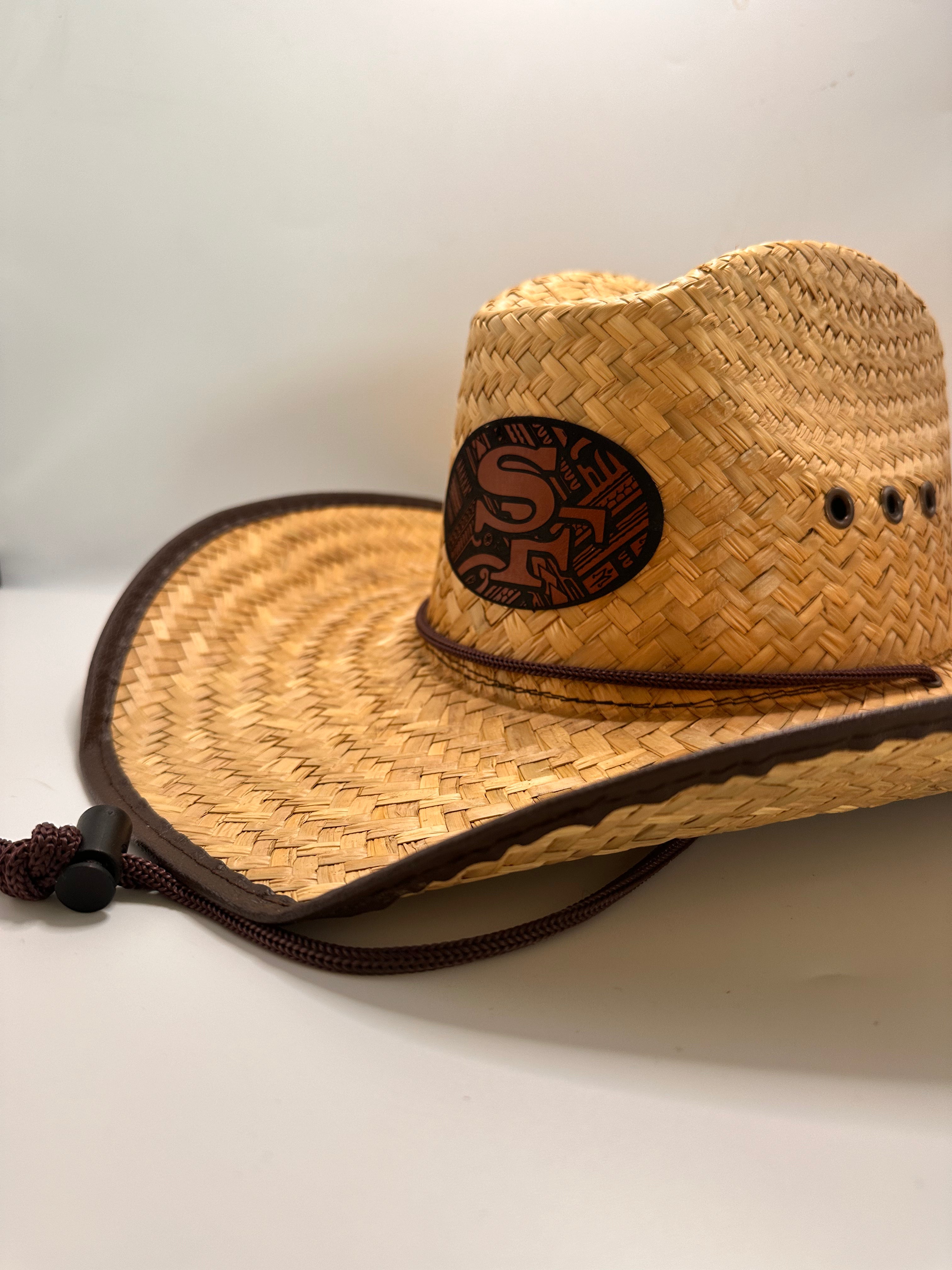 Hawaiian Hawaii SF Tribal Straw Leather Shield Cowboy Hat
