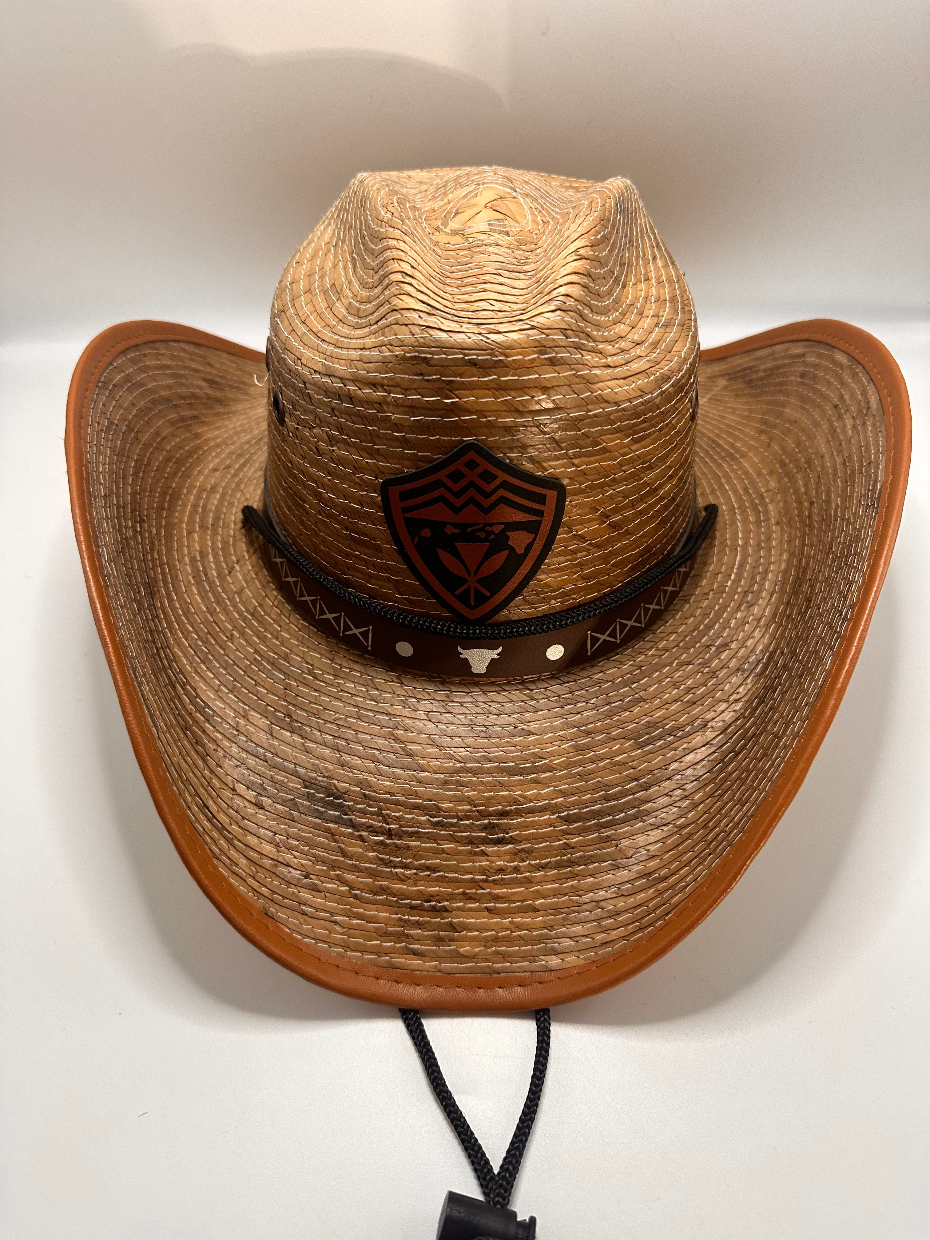 Wahine Hawaiian Hawaii  Brown Shield Tribal Straw Leather Shield Cowboy Hat