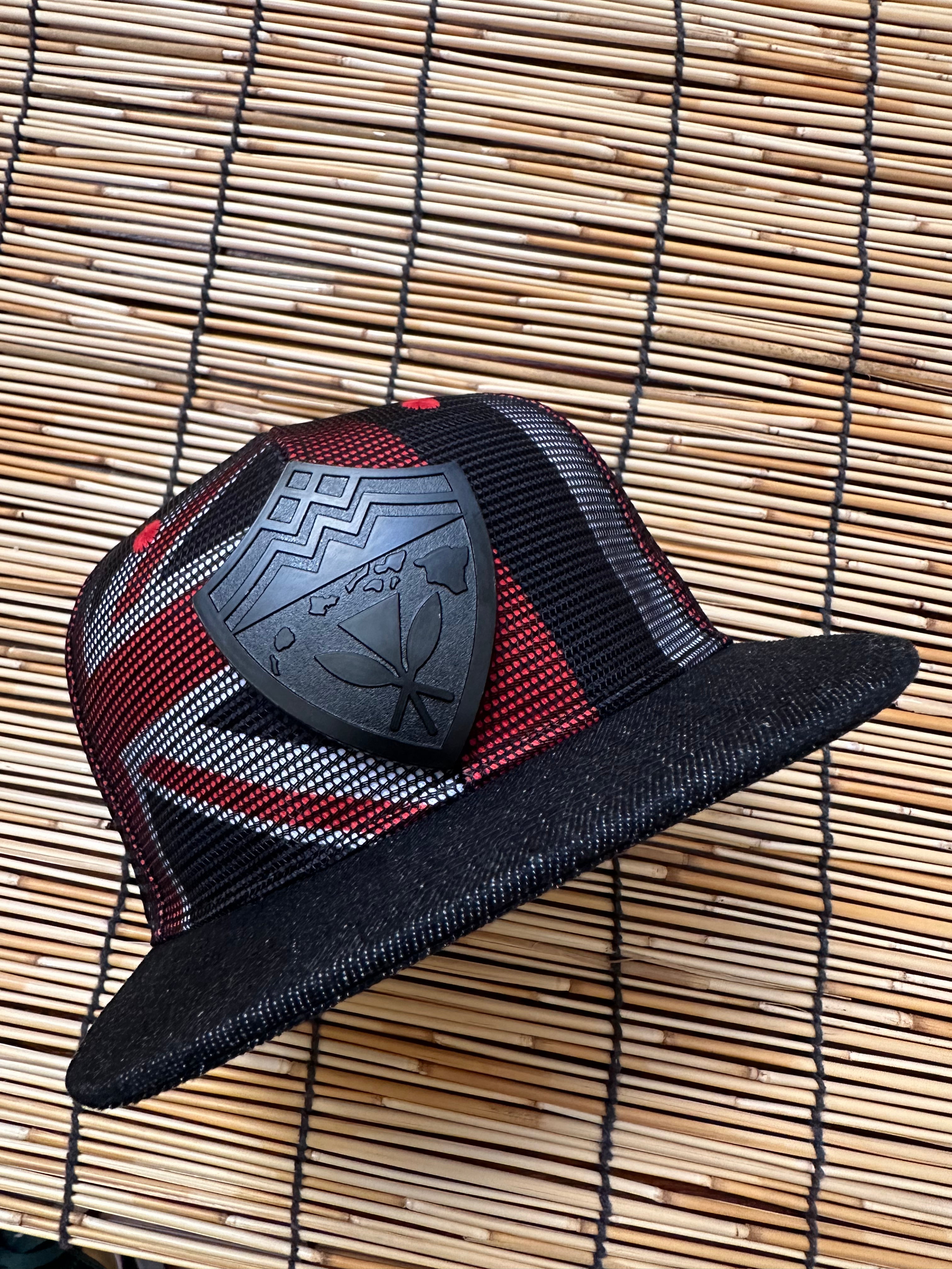 Hawaiian Hawaii Steel Emblem Flag Mesh Denim Brim SnapBack