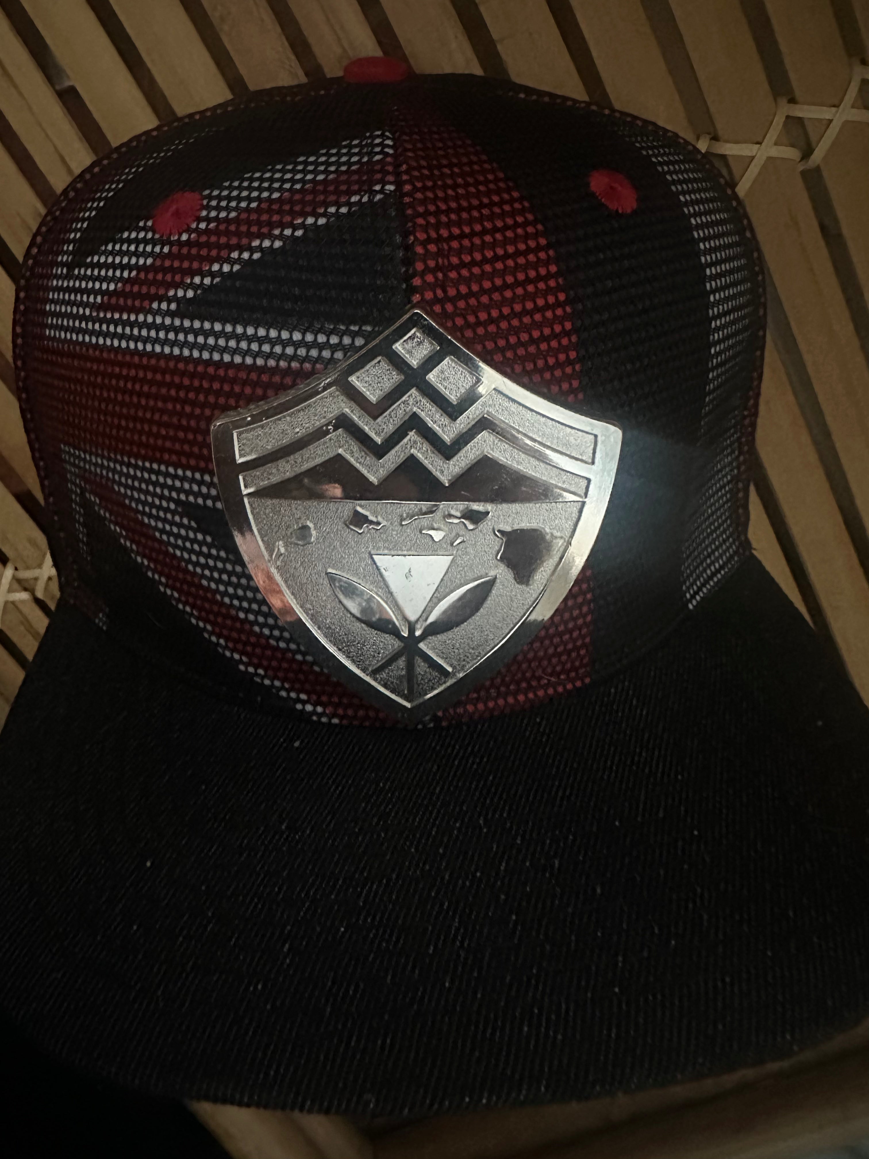 Hawaiian Hawaii Steel Emblem Flag Mesh Denim Brim SnapBack