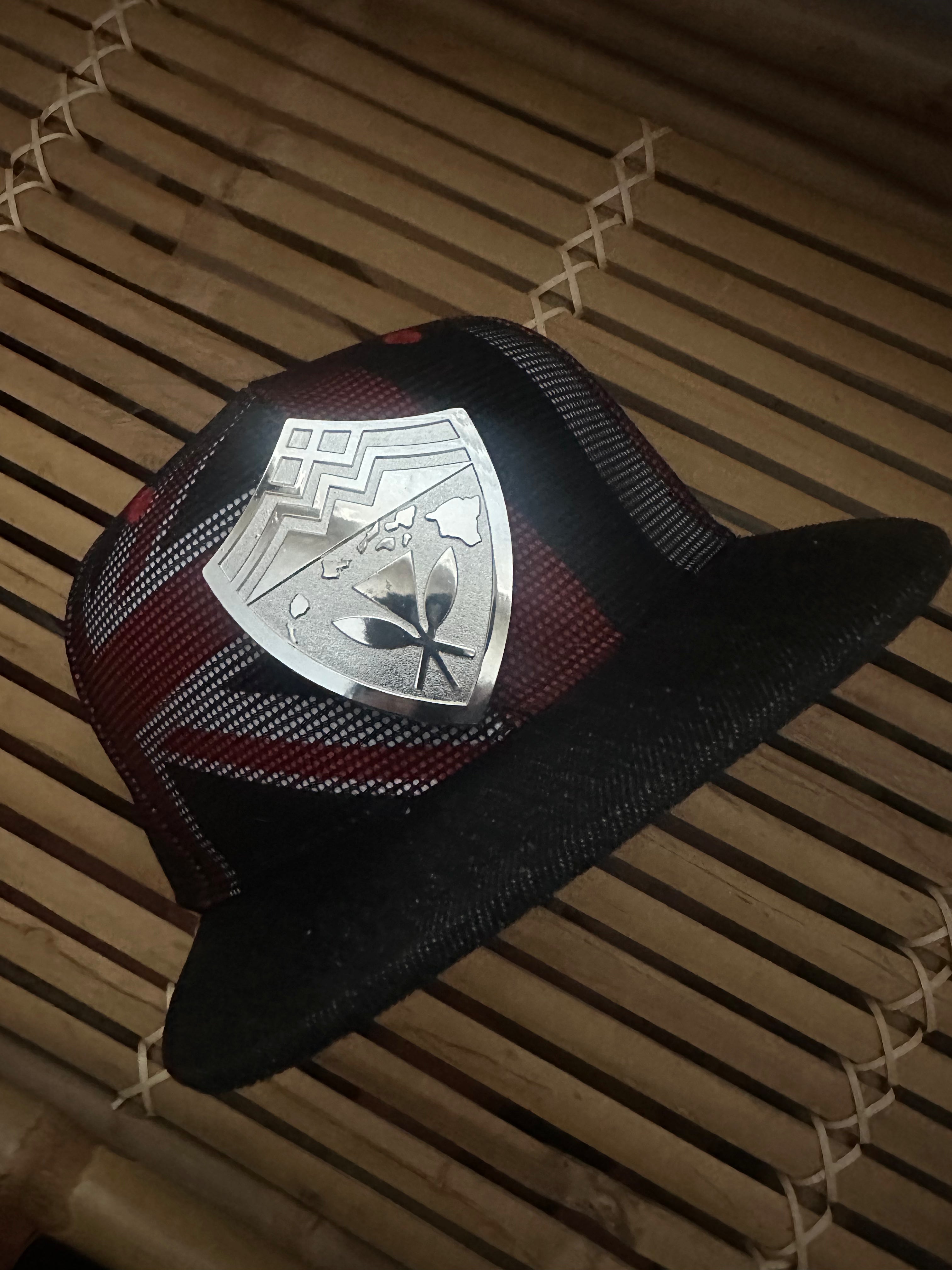 Hawaiian Hawaii Steel Emblem Flag Mesh Denim Brim SnapBack