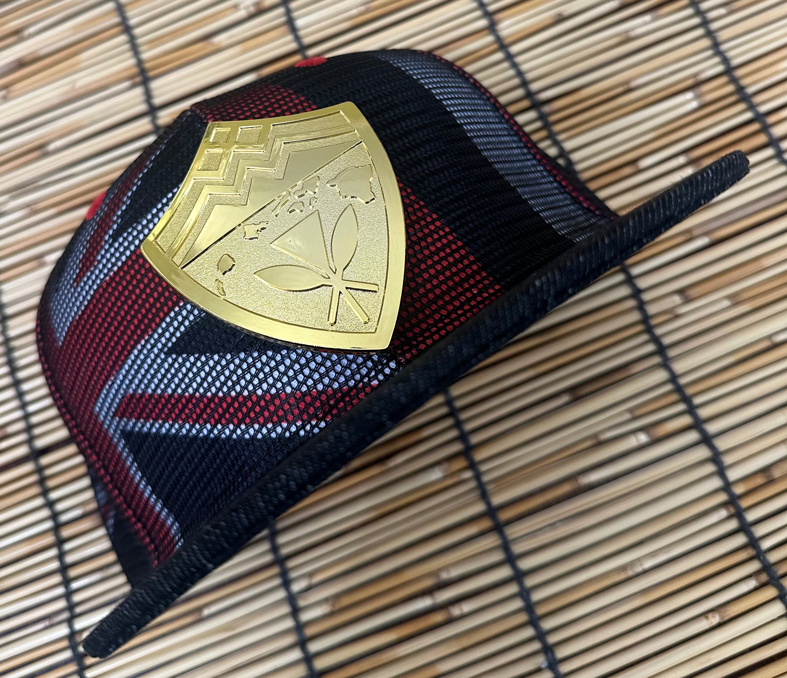 Hawaiian Hawaii Steel Emblem Flag Mesh Denim Brim SnapBack