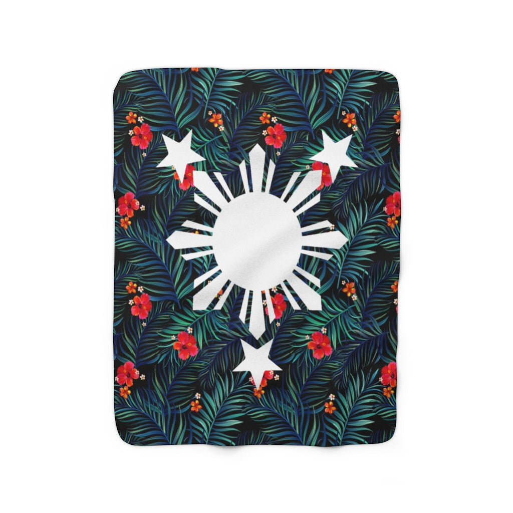Filipino Floral 3 Stars and Sun Sherpa Fleece Blanket