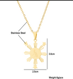 Philippines Filipino 3 Stars and Sun Pendant Necklace
