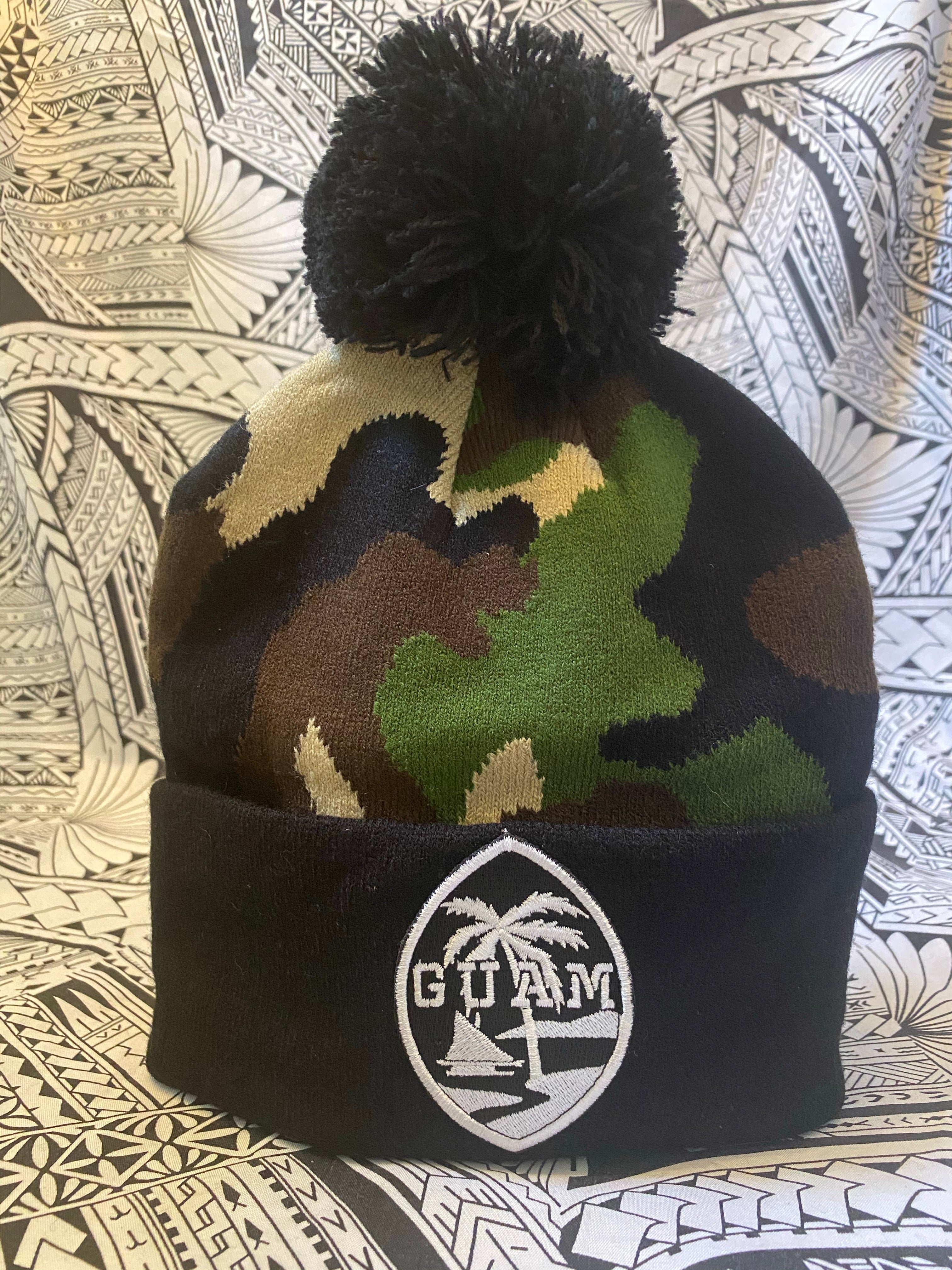 Guam Camo Black Long Beanies