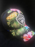 Hawaii Shield Floral Emblem Black Trucker