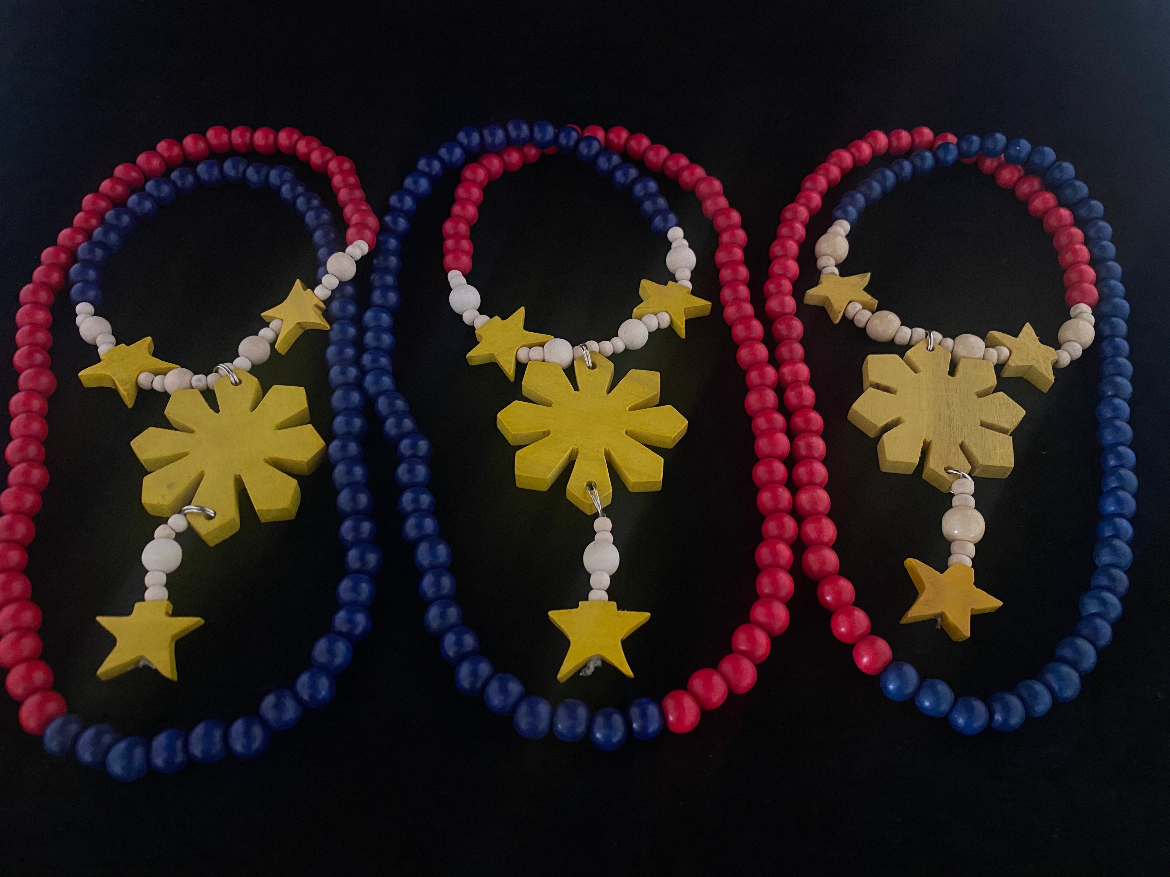 3 Stars and Sun Filipino Wood Necklace