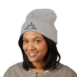 Embroidered Sunrise Cuffed Beanie — Minimal Star & Rising Sun Knit Hat