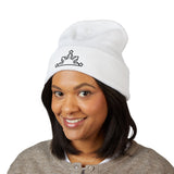 Embroidered Sunrise Cuffed Beanie — Minimal Star & Rising Sun Knit Hat