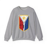 Balisong Shield Crewneck Sweatshirt — Filipino Sword & Sun Shield Graphic