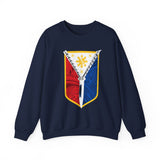 Balisong Shield Crewneck Sweatshirt — Filipino Sword & Sun Shield Graphic