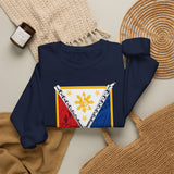Balisong Shield Crewneck Sweatshirt — Filipino Sword & Sun Shield Graphic