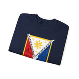 Balisong Shield Crewneck Sweatshirt — Filipino Sword & Sun Shield Graphic