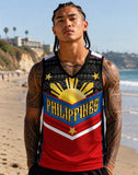 Philippines Tribal  Basketball Jersey — Red Sun & Stars Tank Top