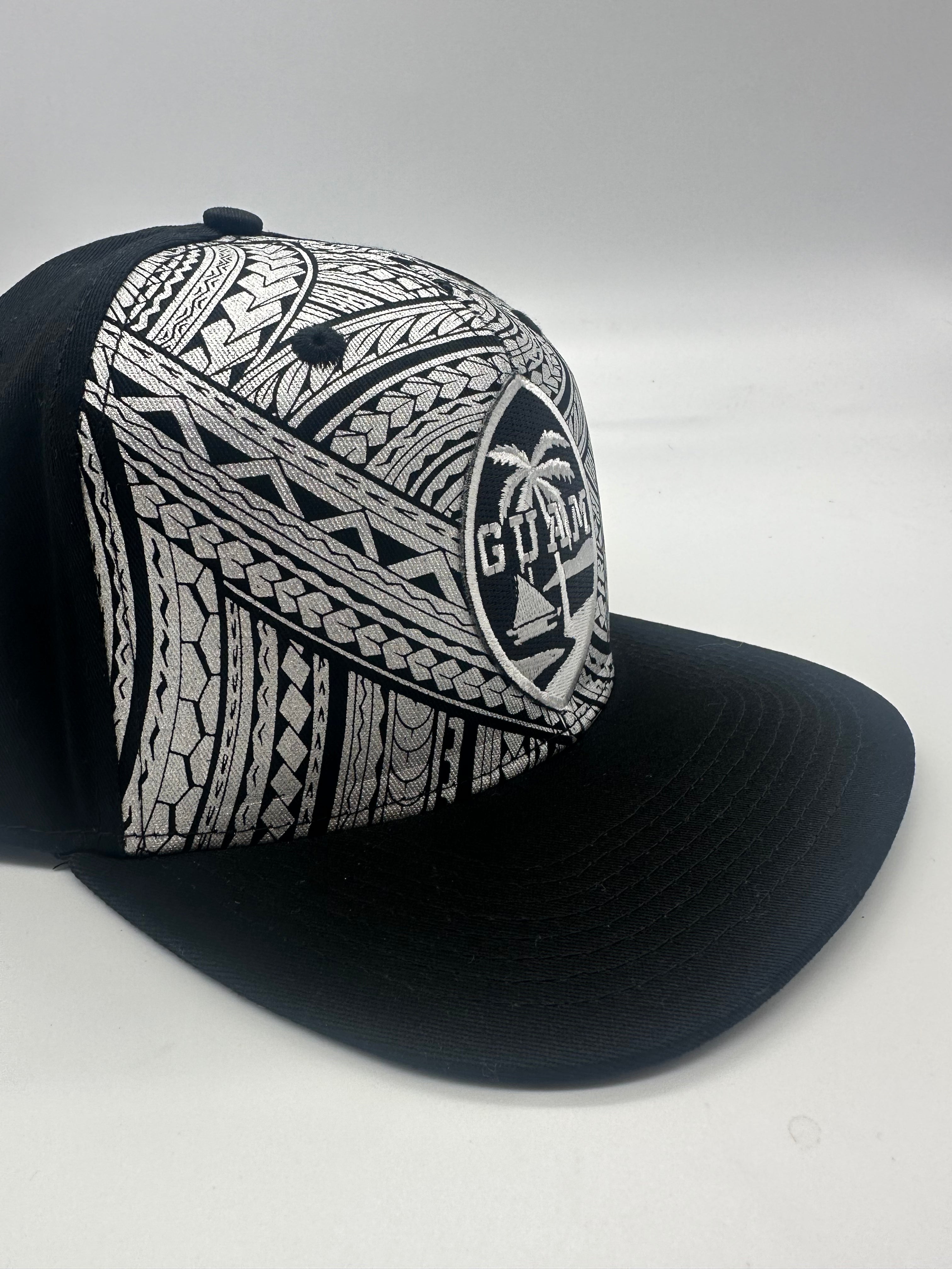 Guam Black and Silver Tribal Seal SnapBack Hat Brim