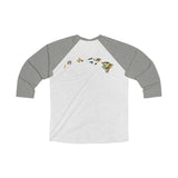 Hawaii Floral Shield Unisex Tri-Blend 3/4 Raglan Tee