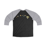 Hawaii Floral Shield Unisex Tri-Blend 3/4 Raglan Tee