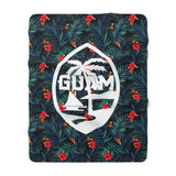 Guam Palm Blue Sherpa Fleece Blanket