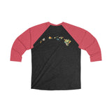 Hawaii Floral Shield Unisex Tri-Blend 3/4 Raglan Tee
