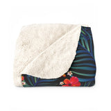 Guam Palm Blue Sherpa Fleece Blanket