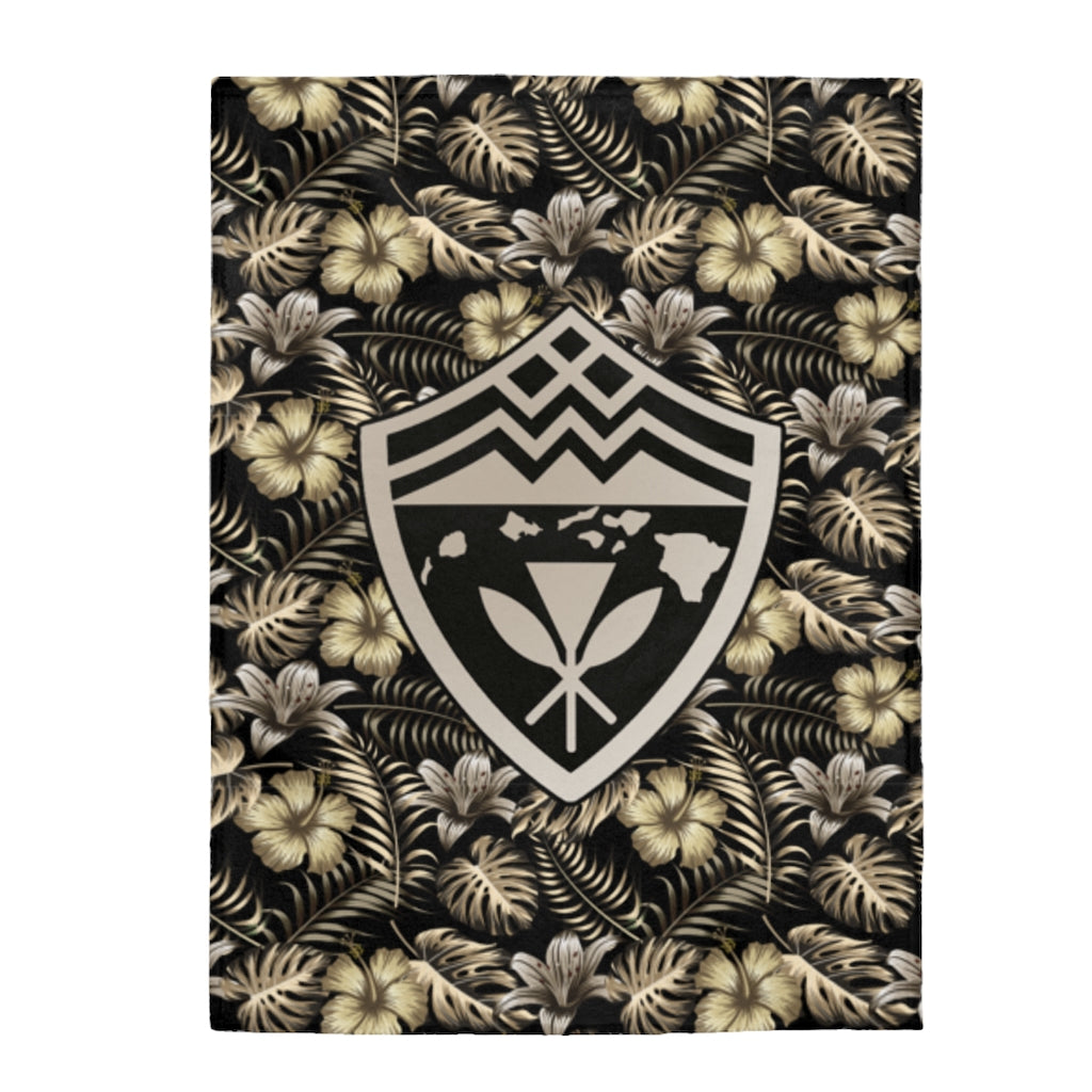 Hawaii Gold Floral Shield Velveteen Plush Blanket