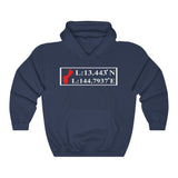 GUAM GPS Longitude Latitude Unisex Heavy Blend™ Hooded Sweatshirt